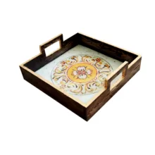سینی دسته دار مدل چوبی رزین کد 2210 سایز 25*25 سانتی متر