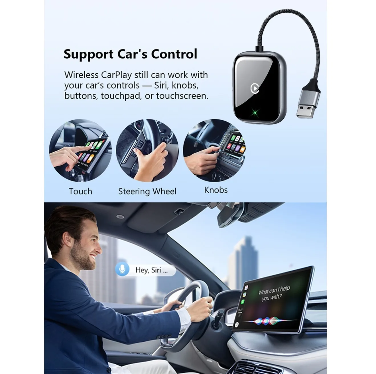 کارپلی و اندروید اتو مدلwireless Carplay/Android Auto به همراه مبدل USB به Type-C