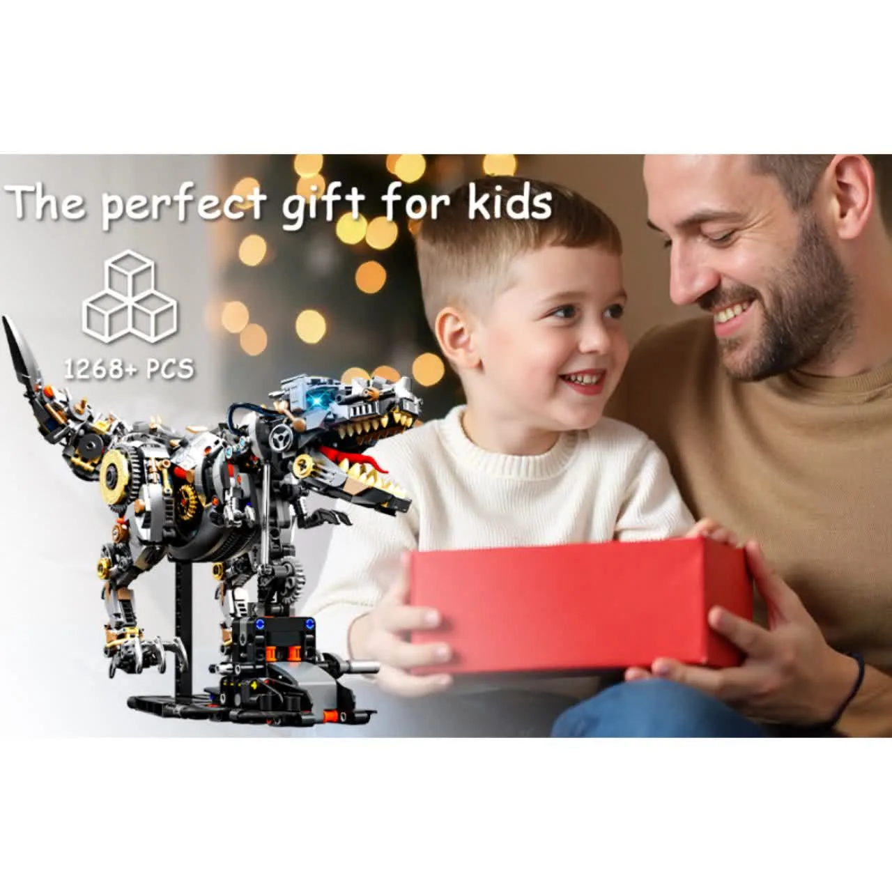 ساختنی 1268 تکه ناب سل مدل دایناسور تیرانوسوروس چراغدار به همراه پایه کد1268PCS DINOSAURS MECHANICAL NO13087