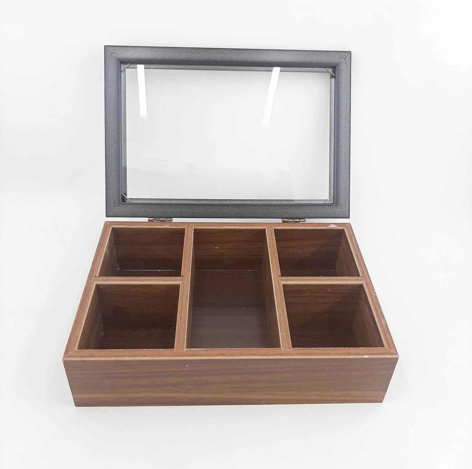 جعبه پذیرایی چوبی جای تی بگ و دمنوش مدل MD1299 با 5 محفظه جداگانه و درب محافظ برای جلوگیری از گرد و غبار
