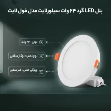 پنل ال ای دی 24 وات سیلورلایت مدل فول لایت فنر متغیر طرح توکار گرد