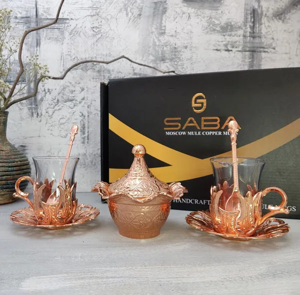 ست فنجان و قندان مسی مدل نوشین کد HS90