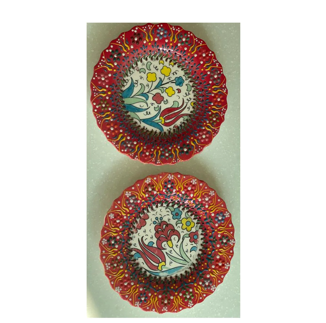 بشقاب میناکاری مدل نقش برجسته طرح لب کنگره ای کد 182 بسته 6 عددی