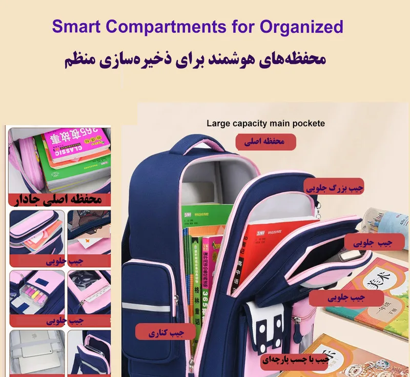 کوله پشتی مدرسه مدل چهار دگمه