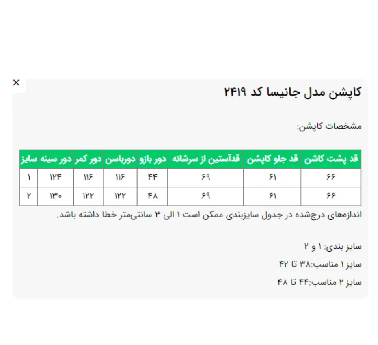 کاپشن زنانه السانا مدل جانیسا کد 241901