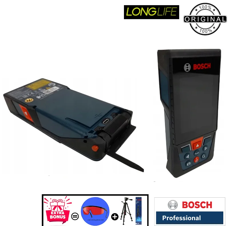 متر لیزری بوش مدل دوربین دار GLM 150-27C Professional + BT150 + Red Glass Laser برد 150 متر به همراه پایه