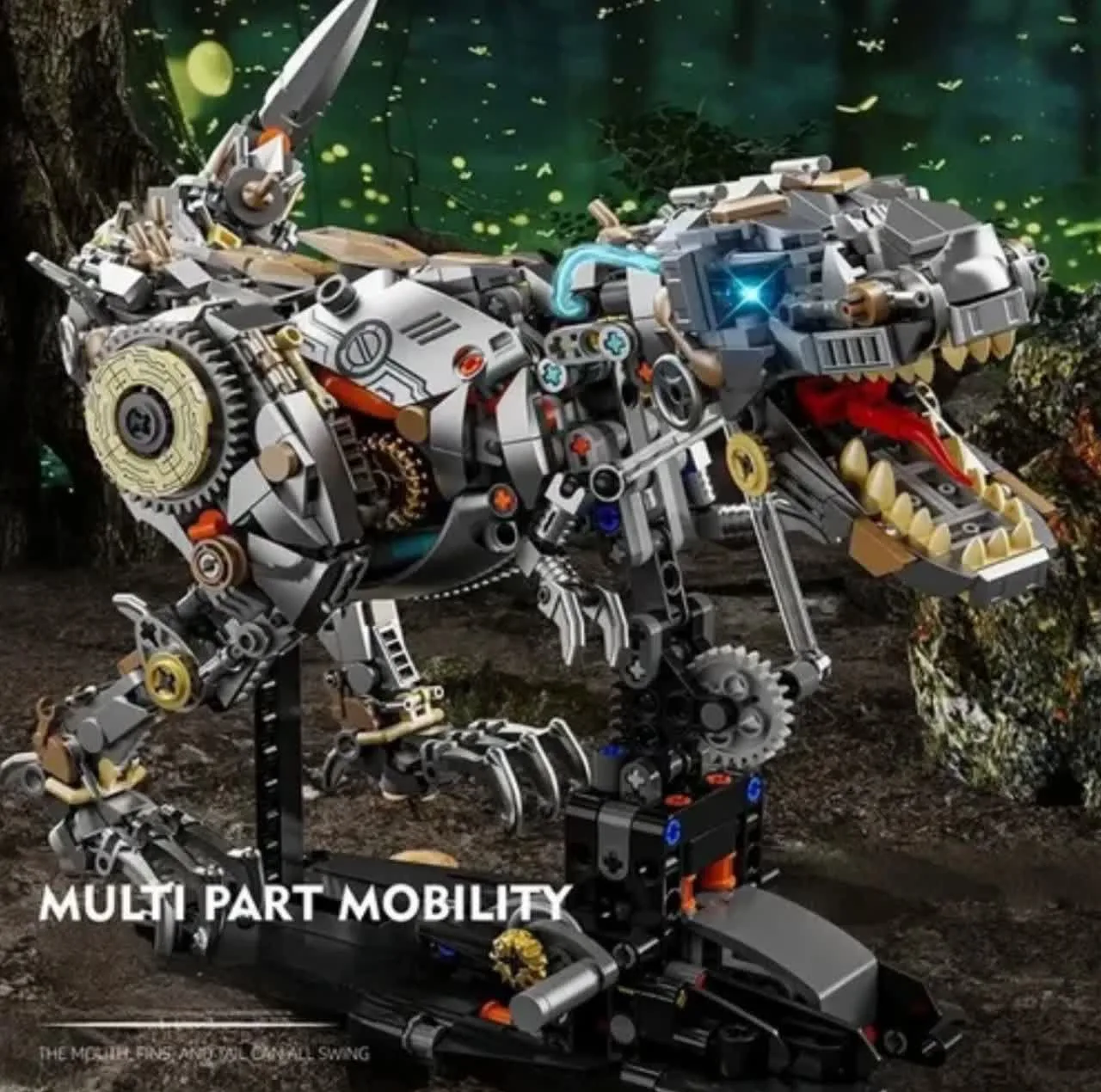 ساختنی 1268 تکه ناب سل مدل دایناسور تیرانوسوروس چراغدار به همراه پایه کد1268PCS DINOSAURS MECHANICAL NO13087