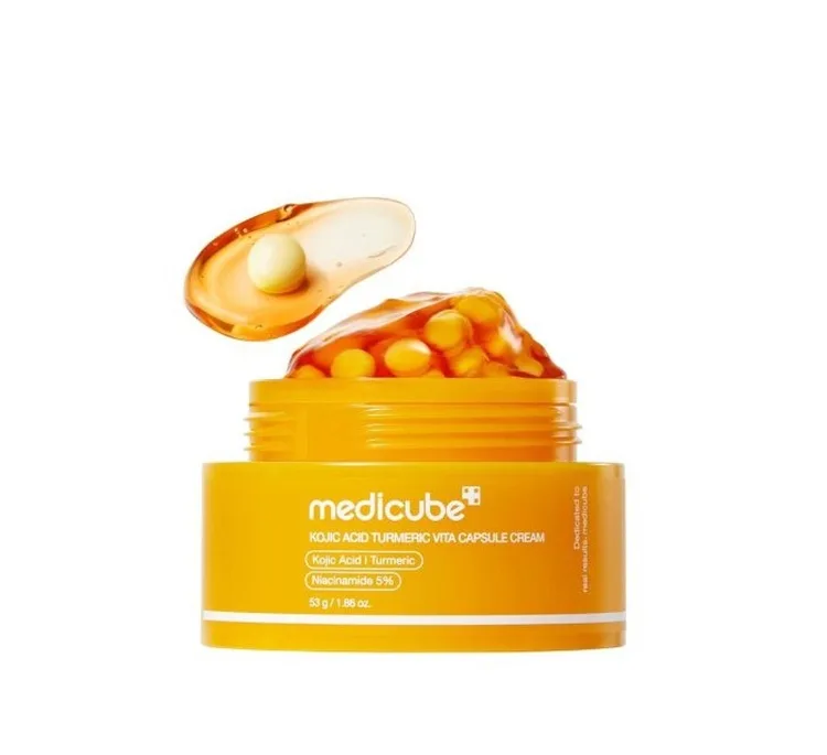 ژل کپسولی روشن کننده و ضد لک صورت مدی کیوب مدل Kojic Acid Turmeric وزن 53 گرم