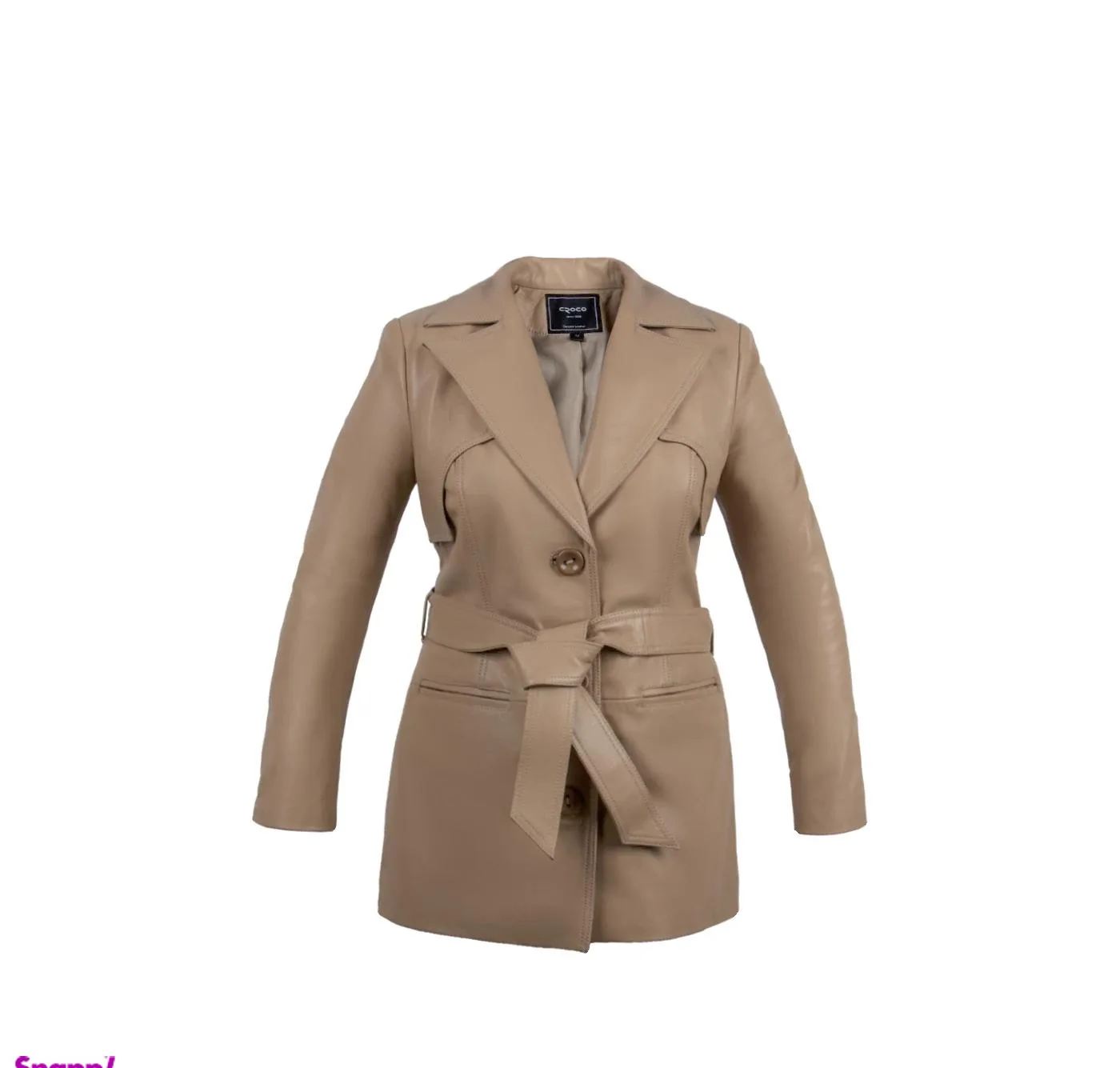 کاپشن چرم طبیعی زنانه چرم کروکو مدل ویولت رنگ کرم