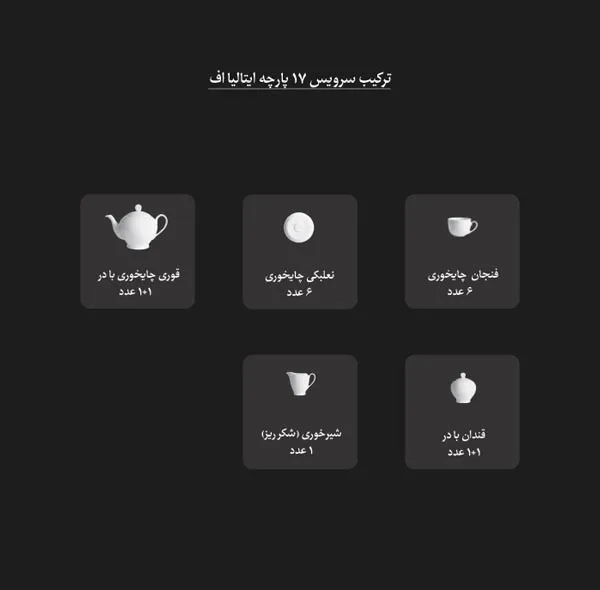 سرویس چای خوری 17 پارچه چینی زرین ایران سری ایتالیا اف مدل فلورانس درجه سه