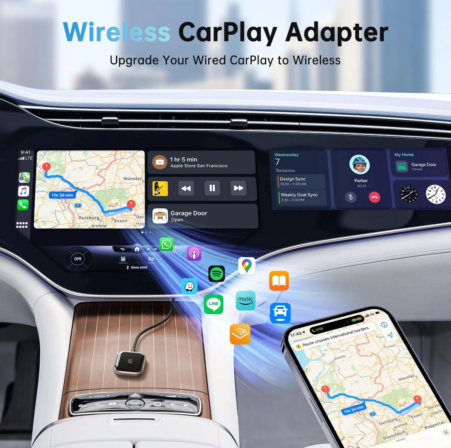 کارپلی و اندروید اتو مدلwireless Carplay/Android Auto به همراه مبدل USB به Type-C