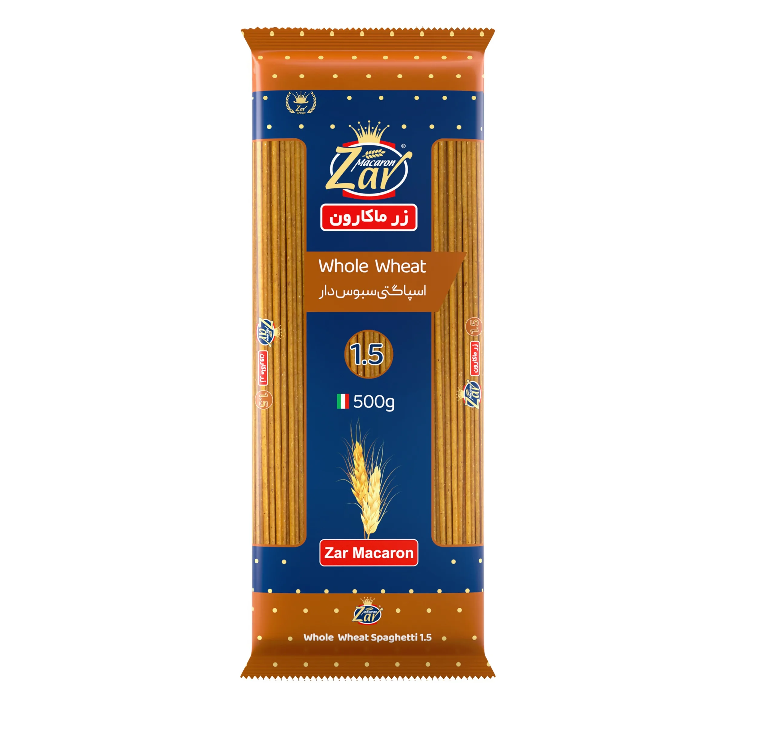 اسپاگتی قطر 1.5 سبوس دار زر ماکارون - 500 گرم