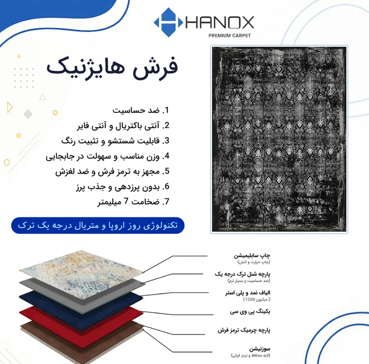 فرش ماشینی 1000 شانه هانوکس زمینه طوسی حاشیه چند رنگ مدل مدرن کد HAM.975.3