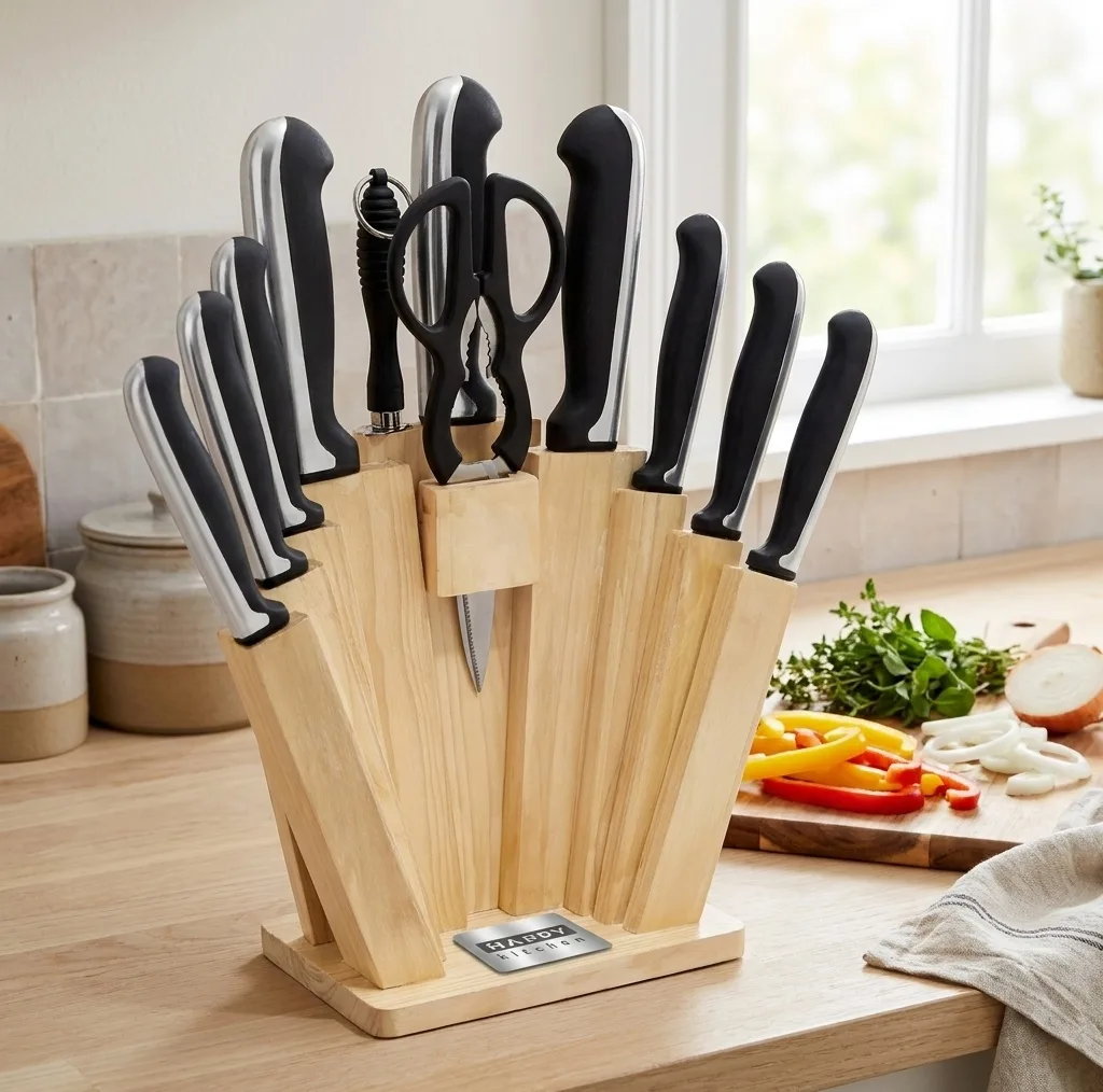 سرویس چاقو 11 پارچه با تیغه استیل و با دسته استیل و باکالیت هپی کیچن مدل Stone Knife 11