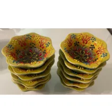 کاسه سرامیکی طرح نقش برجسته مدل میناکاری  لب دالبری کد 5031 بسته 9 عددی