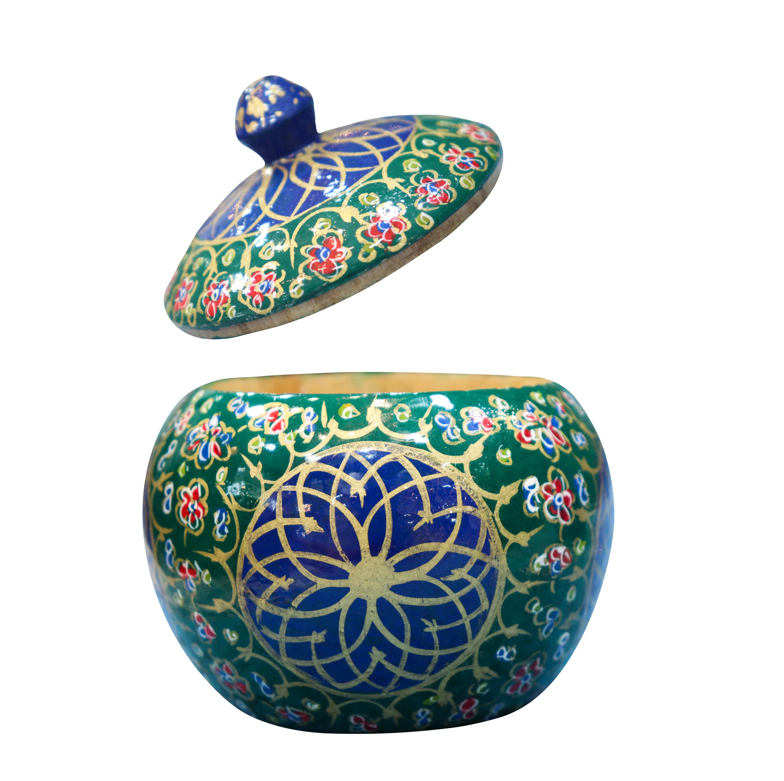 قندان چوبی صنایع دستی فاخر مدل نگارین طرح گل اسلیمی کد EGr-SugarBowl9p8