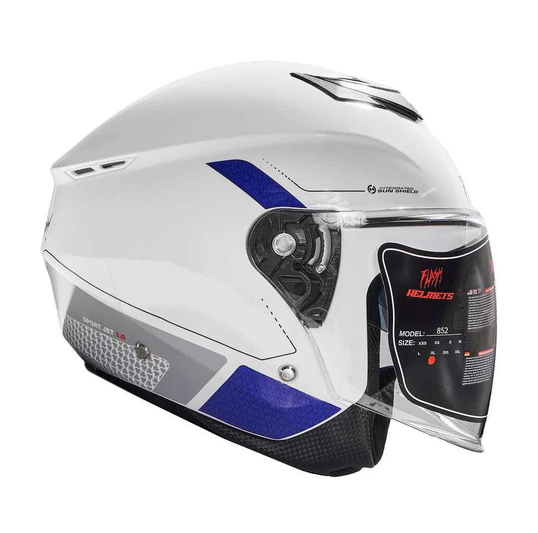 کلاه کاسکت بدون فک فلش مدل 852 glossy blue-white