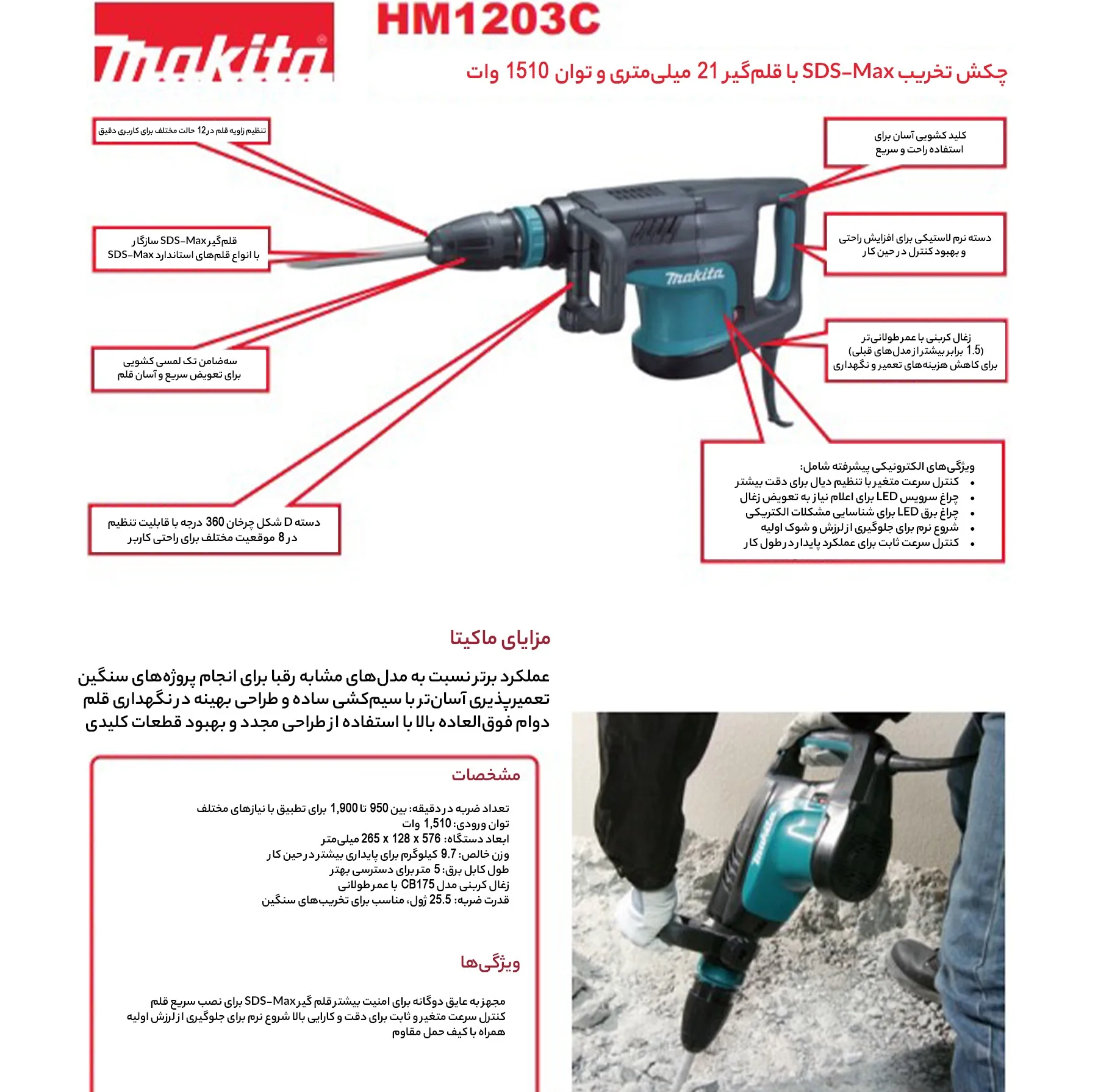 چکش تخریب ماکیتا مدل HM1203C