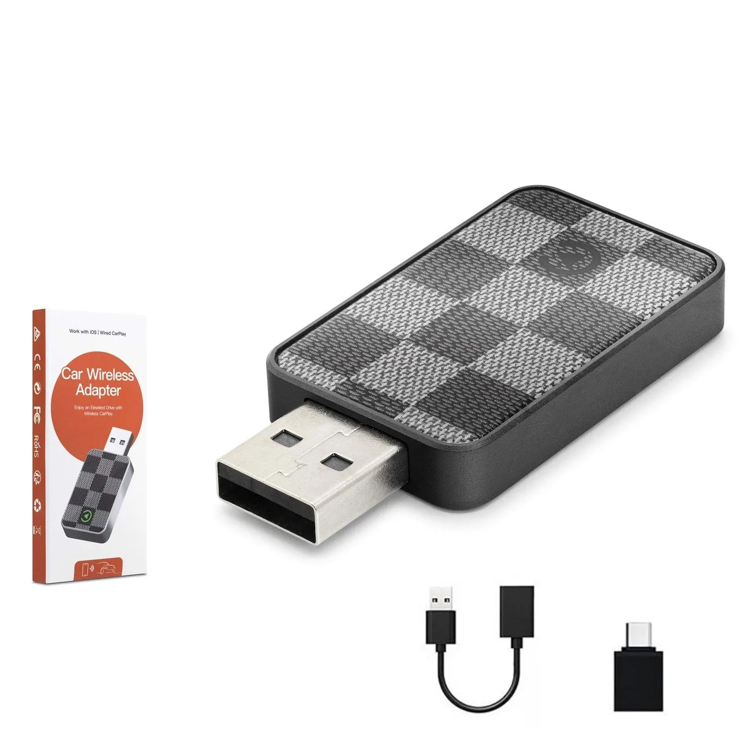 کارپلی و اندروید اتو مدل Wireless CarPlay/Android Auto به همراه مبدل USB به USB-C و کابل افزایش طول USB
