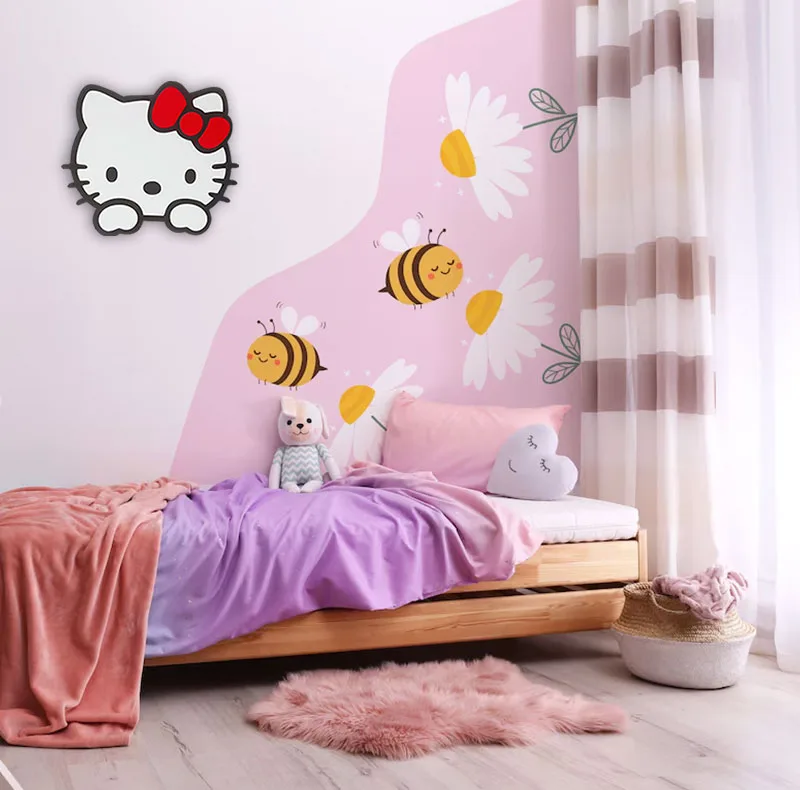 چراغ خواب دیواری اتاق کودک سان لیزر طرح هلو کیتی Hello Kitty مدل ریموت دار