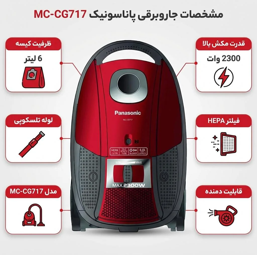 جاروبرقی 2300 وات پاناسونیک مدل MC-CG717