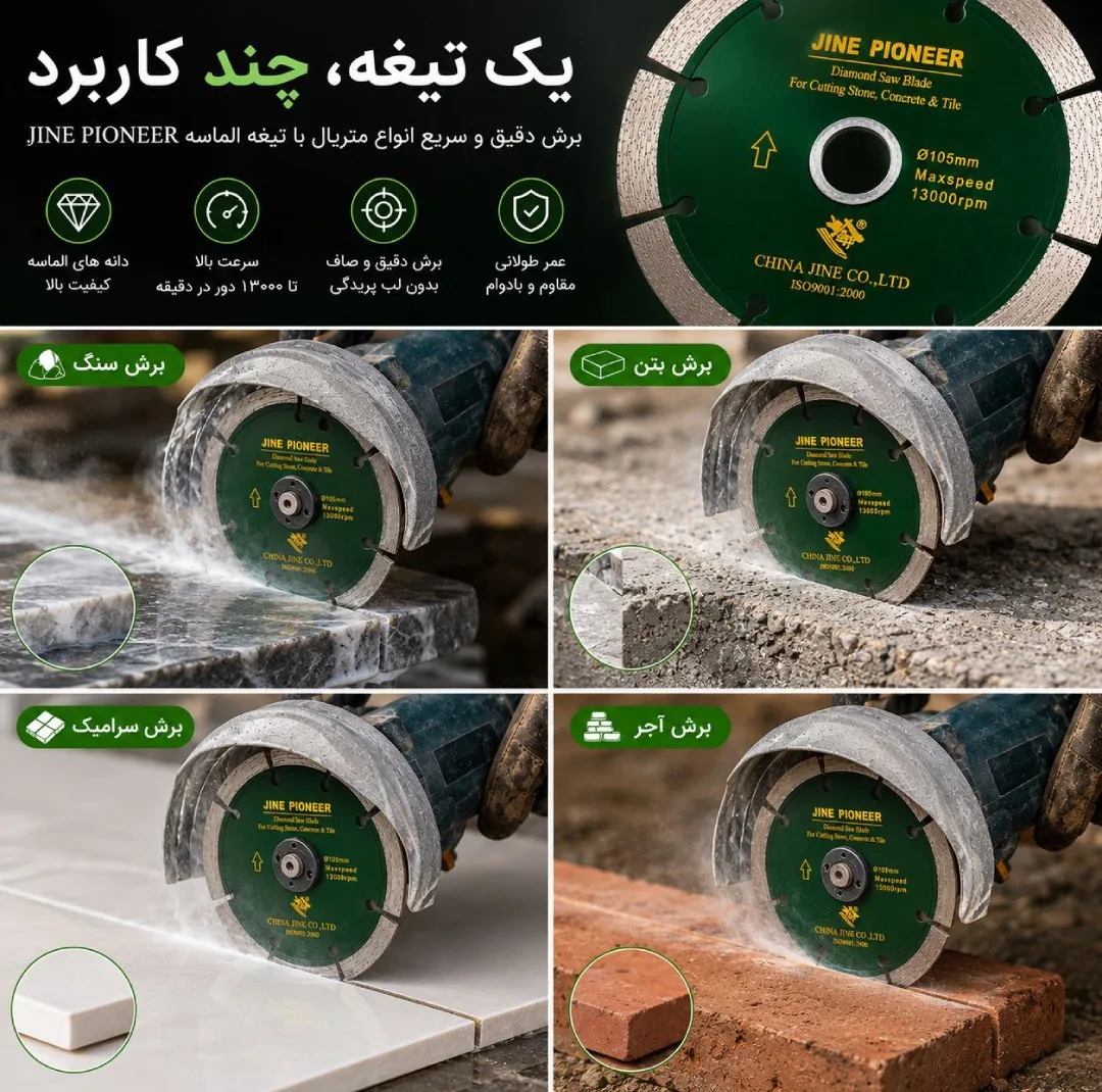 صفحه مینی فرز الماسه سگمنت‌دار جاین پایونیر مدل 19-GB11270 سایز 105 میلی‌متر مجموعه 10 عددی