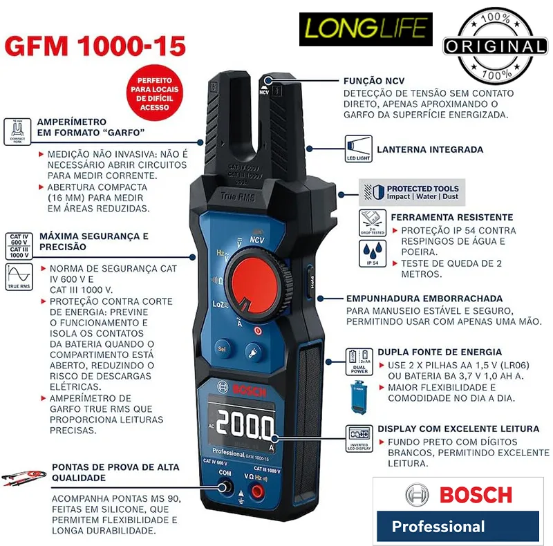 مولتی متر کلمپی دیجیتال 200 آمپر بوش مدل GFM 1000-15 کد 0601077400