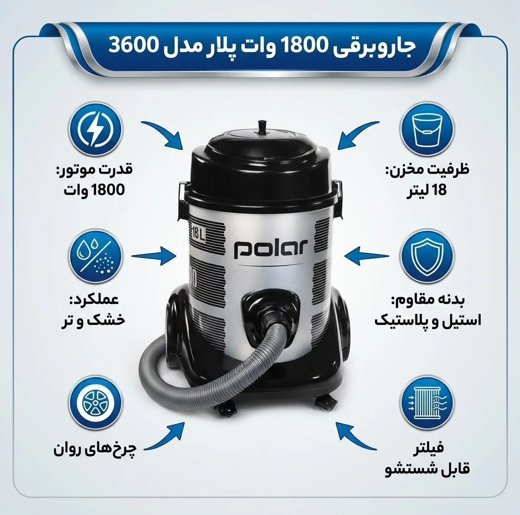 جاروبرقی 1800 وات پلار مدل 3600