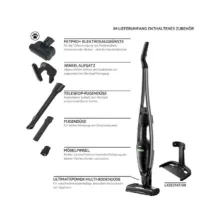 جارو شارژی عصایی آاگ مدل AS62B25OKO با باتری 25.2 ولت، دو حالته ایستاده و دستی، فیلتر سه‌مرحله‌ای ضد گرد و غبار، برس مخصوص حیوانات خانگی، چراغ LED جلو پارویی، کارکرد 40 دقیقه با برس گردان و مخزن 0.3 لیتری