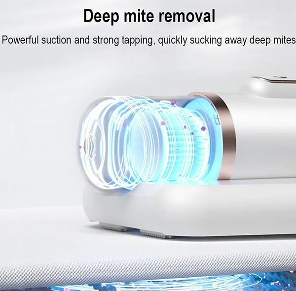 جارو شارژی تخت خواب MDHL مدل UV با مکش قوی، نور UV ضدعفونیکننده، فیلتر HEPA سهگانه، 2 سرعت و باتری شارژی 1200mAh