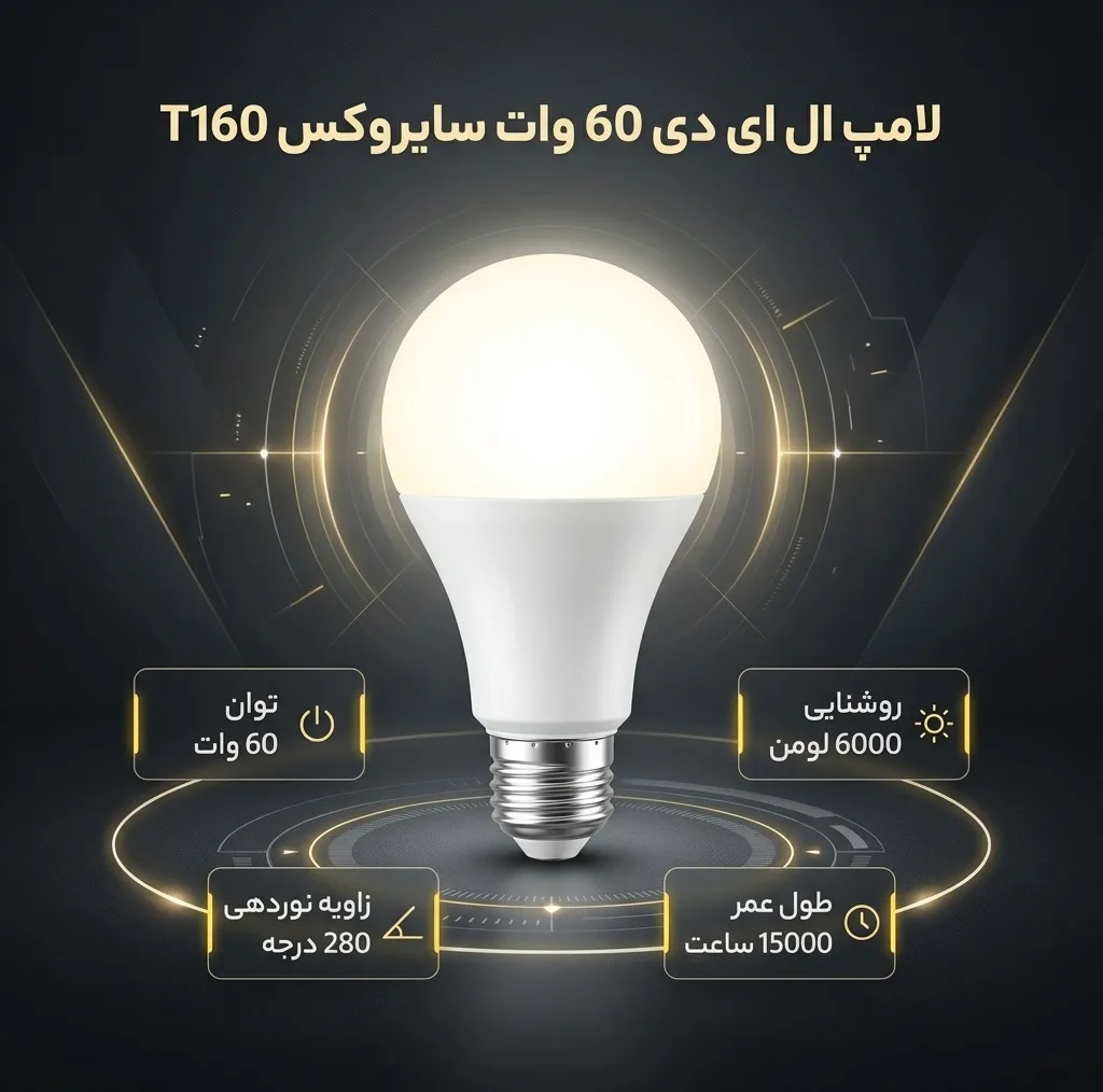 لامپ ال ای دی 60 وات سایروکس مدل T160 پایه E27