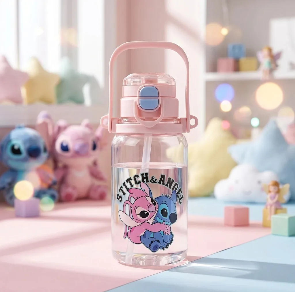 قمقمه کودک مدل دوحالته نی دار و آسان نوش طرح استیچ و آنجل Stitch & Angel گنجایش 0.5 لیتر