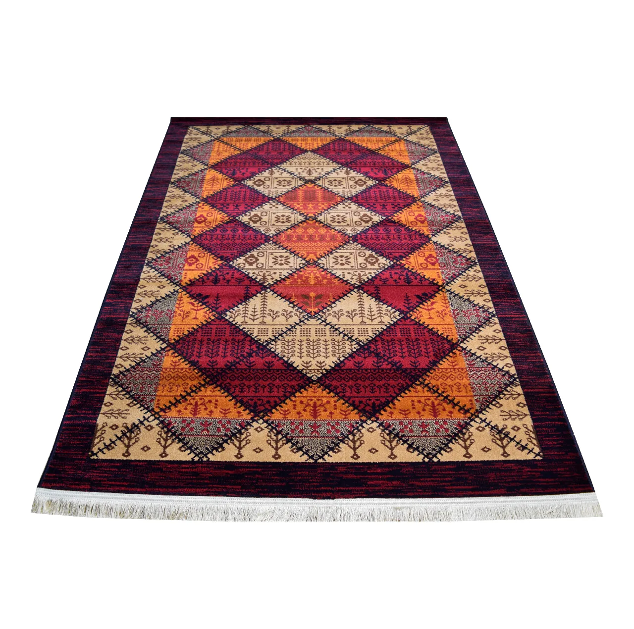 فرش ماشینی 320 شانه فرش سهند زمینه عنابی حاشیه لاکی مدل F811.0L