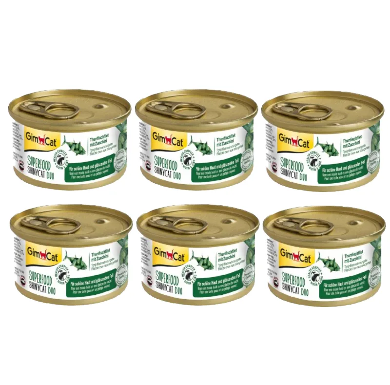 کنسرو غذای گربه بالغ جیم کت مدل Superfood Tuna Fillet & Courgette طعم ماهی تن و کدو وزن 70 گرم بسته 6 عددی