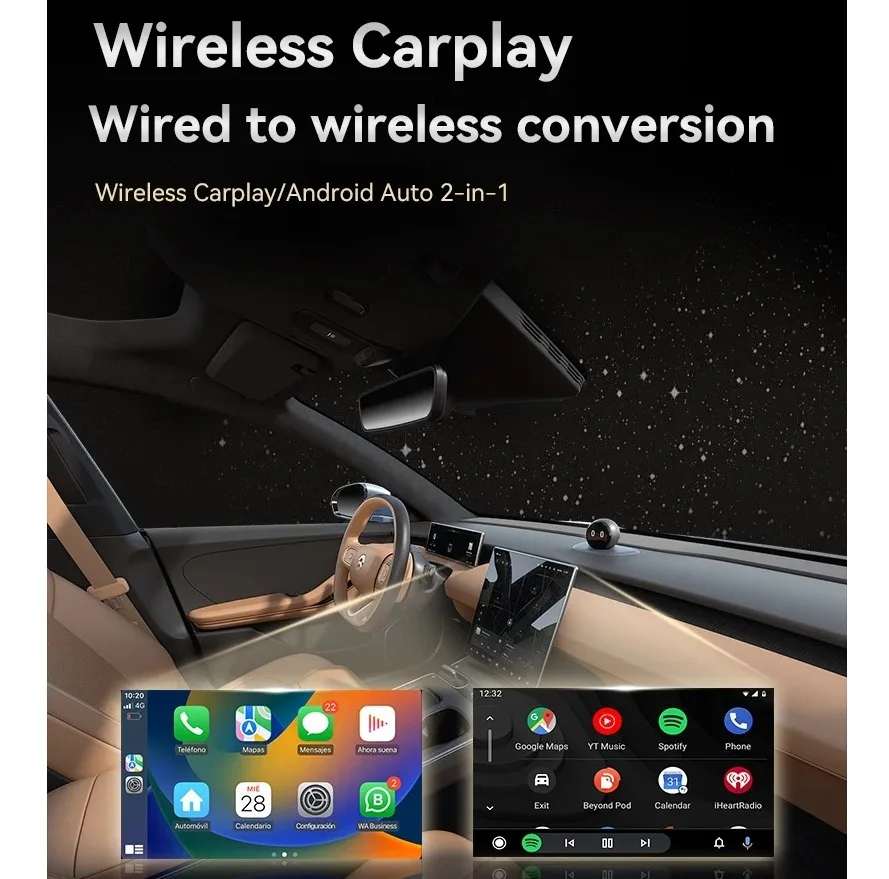 کارپلی و اندروید اتو مدل Wireless CarPlay/Android Auto Q1JS به همراه مبدل USB به USB-C