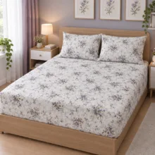 ملحفه نخی مدل کشدوز گلریز دو نفره سایز 180x200 سانتی متر