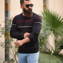 پلیور یقه گرد مردانه مدل نیم رگلان