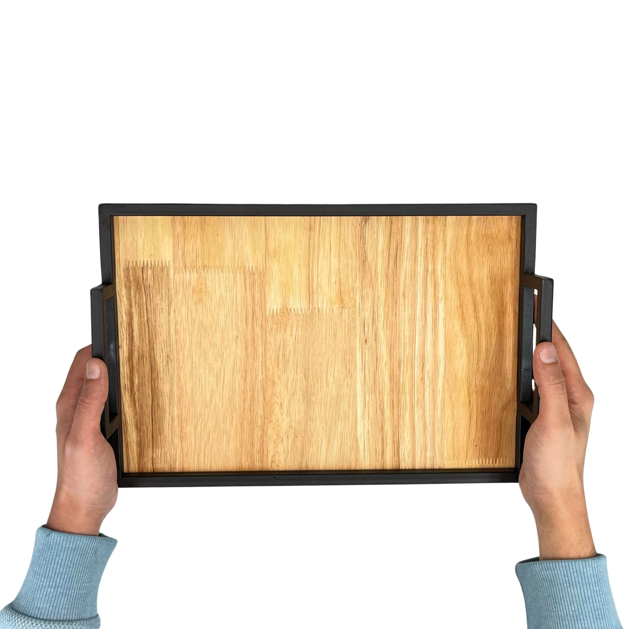 سینی مدل چوبی طرح دسته فلزی کد SN18
