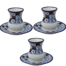 فنجان و نعلبکی چینی میبدمروارید مدل شطرنجی بسته 3 عددی