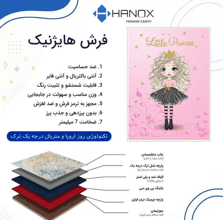 فرش ماشینی 1000 شانه هانوکس زمینه صورتی حاشیه چند رنگ مدل کودک کد HAK.111.01