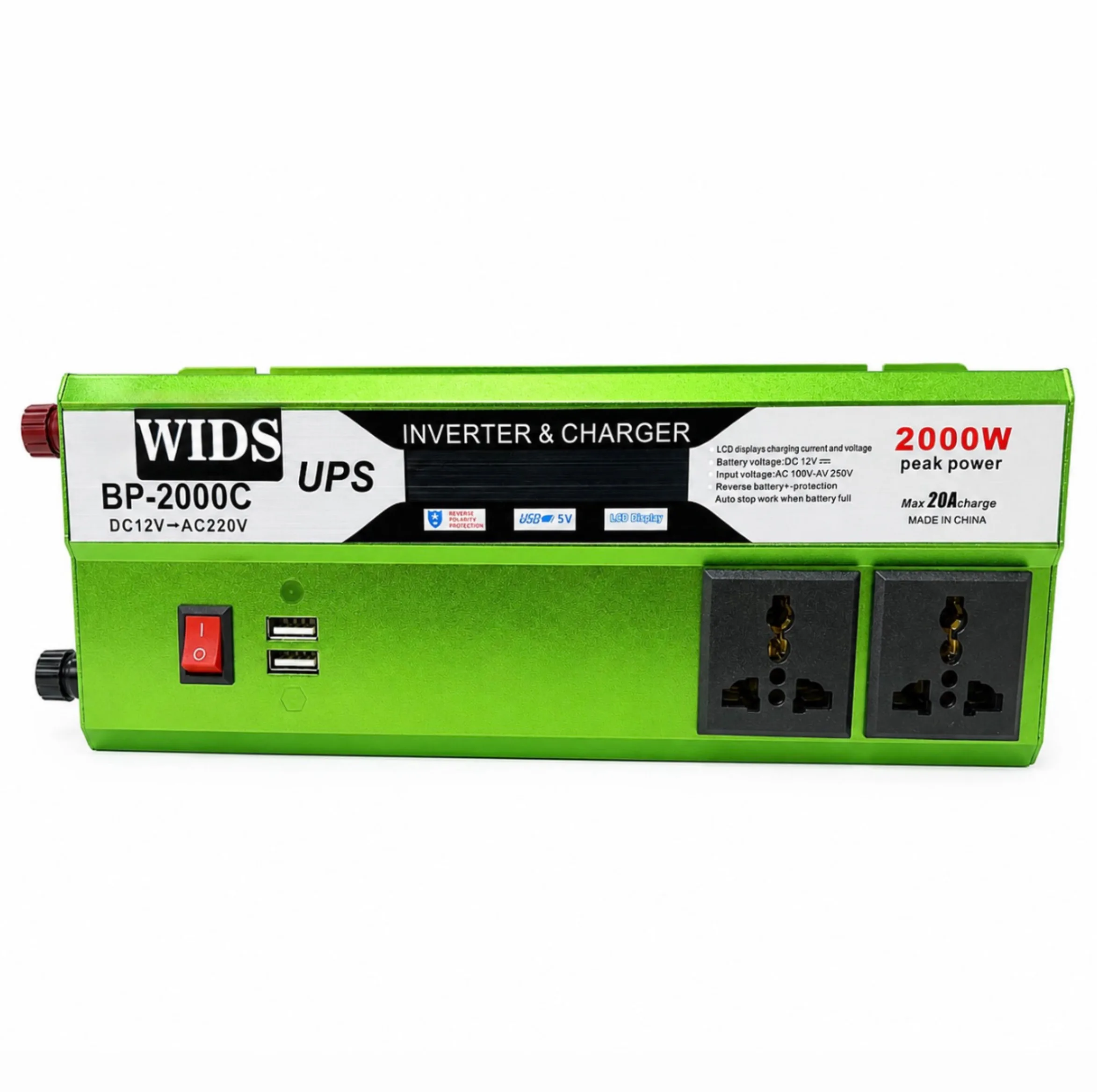 مبدل برق خودرو ویدز مدل شارژر دار 20 آمپر کد 12V-TO-220V-2000W
