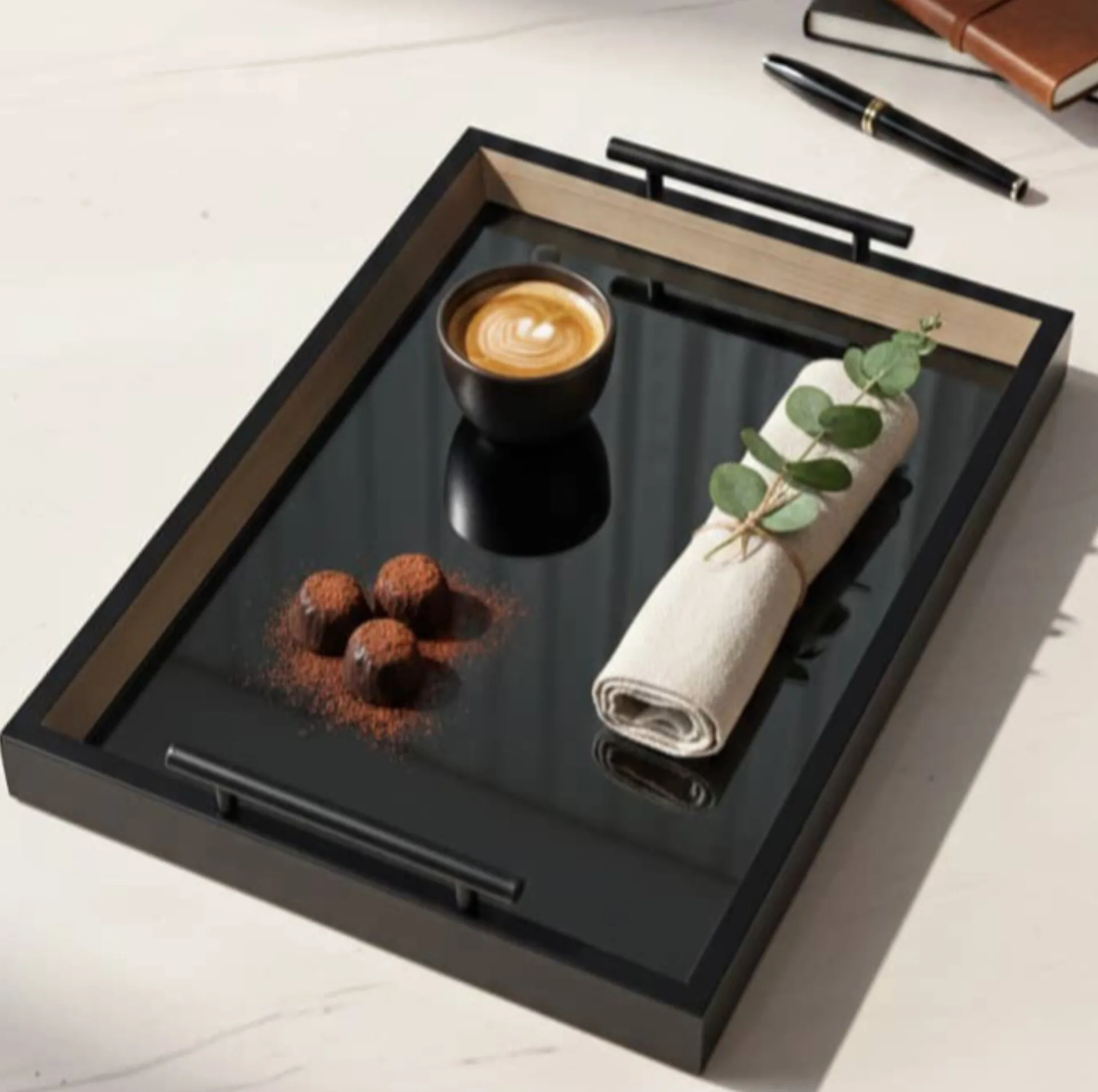 سینی دسته دار مدل کف شیشه ای سایز 40*30 سانتی متر