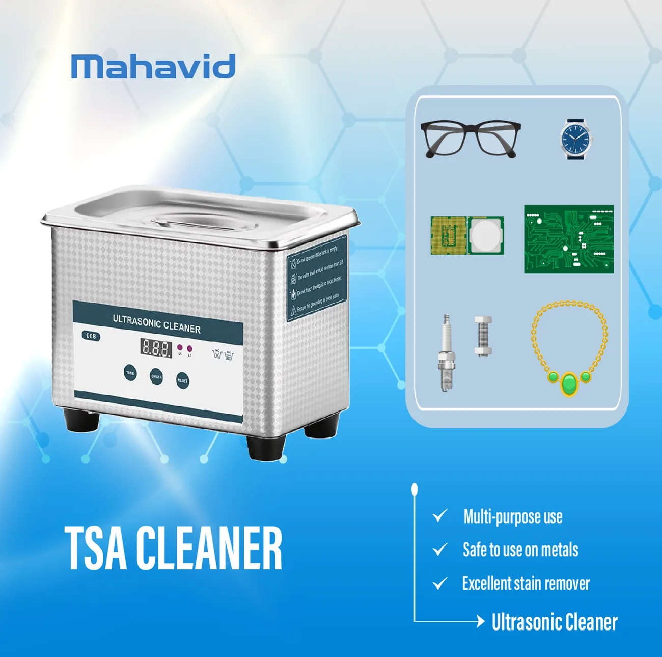 محلول آلتراسونیک مهاوید مدل TSA-50 حجم 1000 میلی لیتر