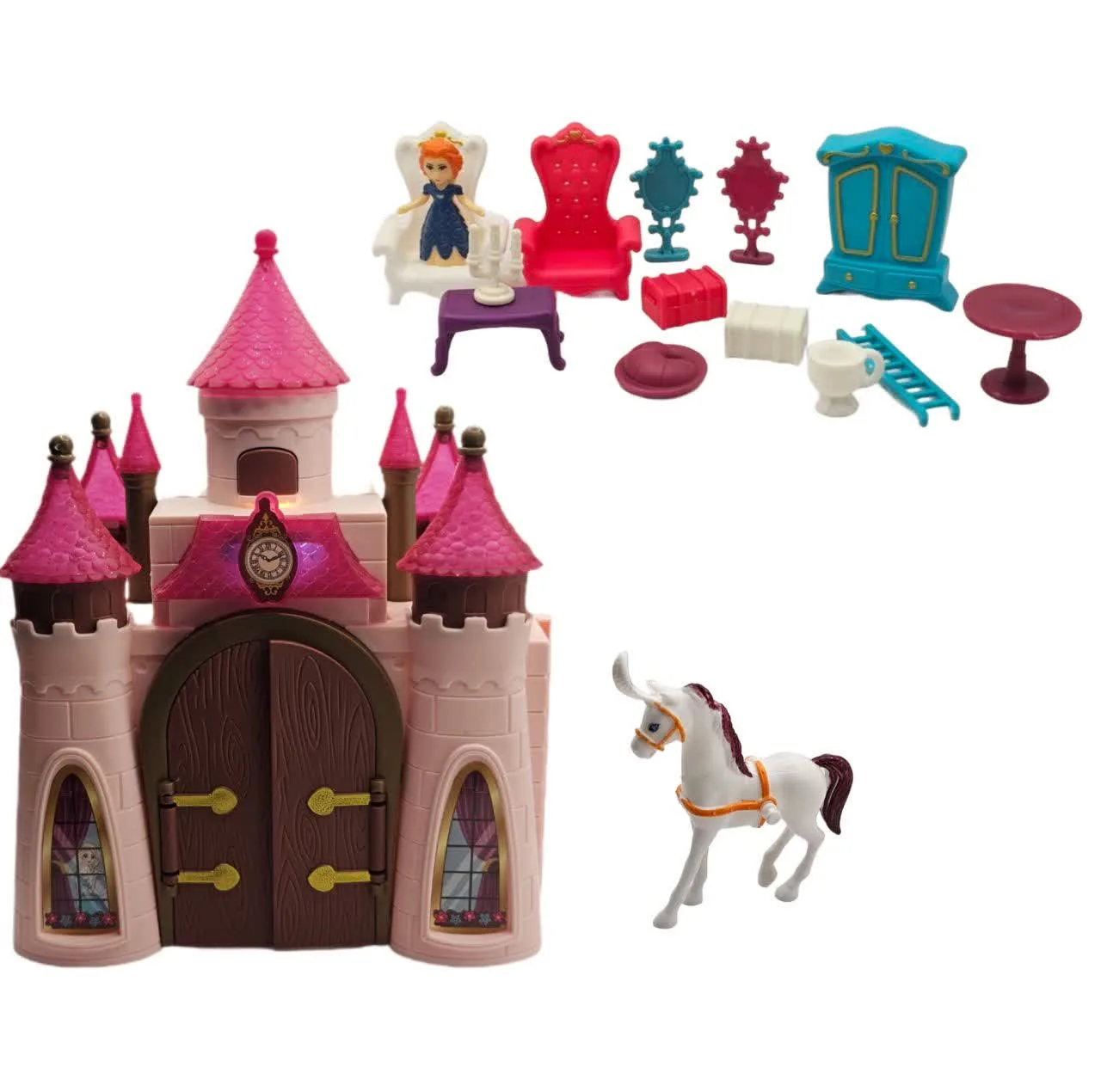 اسباب بازی ناب سل مدل خانه عروسکی طرح قصر رویایی سقف اکلیلی موزیکال چراغدار کد FUNNY DREAM CASTLE مجموعه 16 عددی