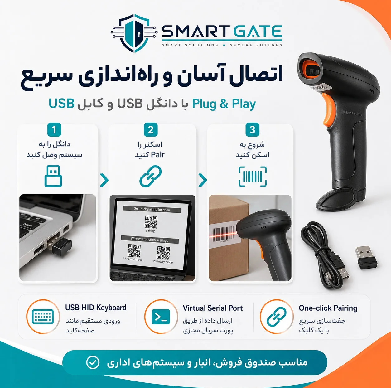 بارکدخوان دو بعدی بی‌سیم اسمارت گیت مدل U12-W