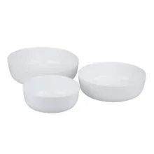 ظرف سرو دینو مدل آون مجموعه 3 عددی تابه گرد آرکوپال مناسب مایکروویو و ماشین ظرفشویی برای آجیل‌خوری، میوه‌خوری و دسرخوری با ابعاد تابه بزرگ 24.5×24.5×7 سانتی‌متر، تابه متوسط 21.5×21.5×7 سانتی‌متر و تابه کوچک 17.5×17.5×7 سانتی‌متر