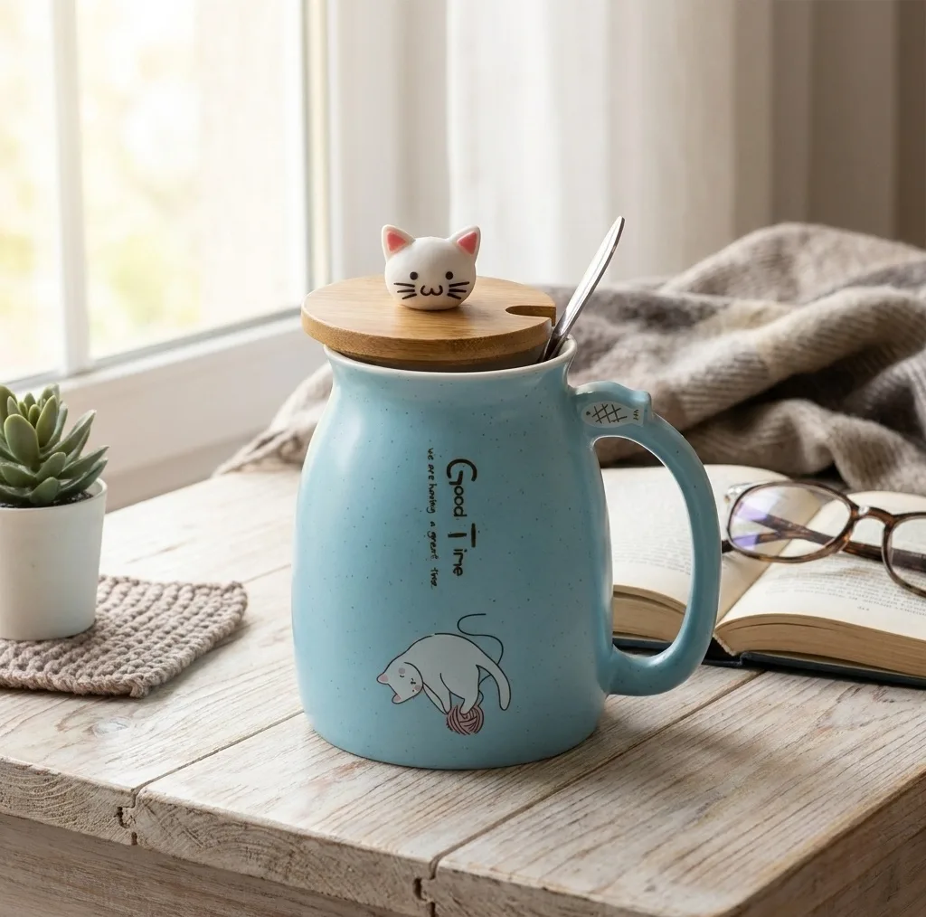ماگ طرح گربه درب دار