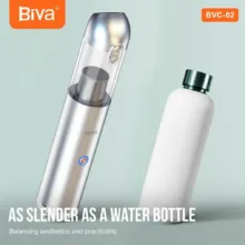 جارو شارژی خودرو بیوا مدل BVC-02s با توان مکش 120 AirWatt، باتری 2200mAh، ظرفیت مخزن 200ml، چراغ قوه و چراغ چشمک‌زن هشدار، شارژدهی سریع و طراحی جمع‌وجور مناسب تمیزکاری داخل خودرو و مبلمان