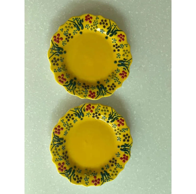 بشقاب میناکاری مدل نقش برجسته طرح لب کنگره ای کد 139 بسته 6 عددی