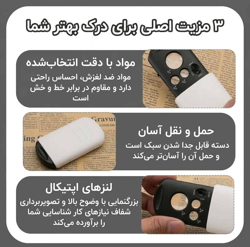 ذرهبین مدل TH-517 با نور LED سفید و نور UV